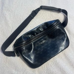 Authentic Gucci black monogram Imprime waist bag fannypack bum bag sling bag